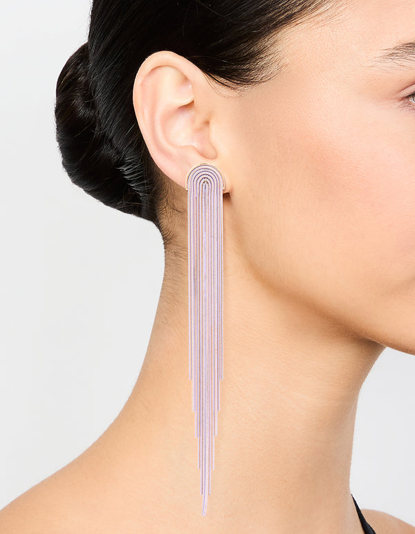 Gold Purple Waterfall Cupchain Drop Earrings