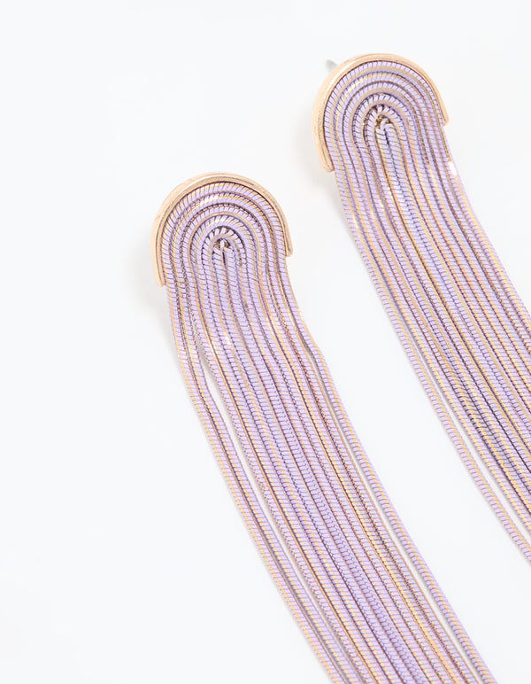 Gold Purple Waterfall Cupchain Drop Earrings