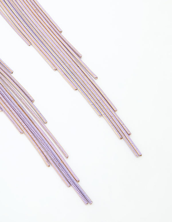 Gold Purple Waterfall Cupchain Drop Earrings