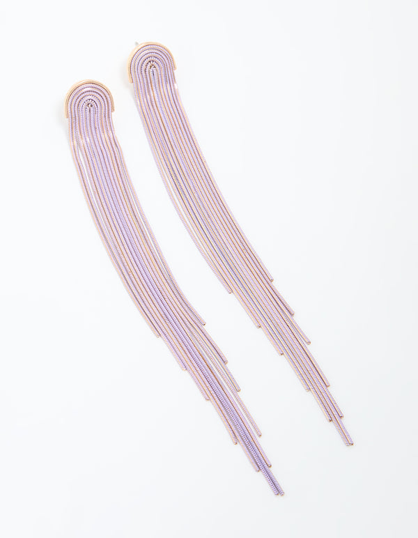 Gold Purple Waterfall Cupchain Drop Earrings