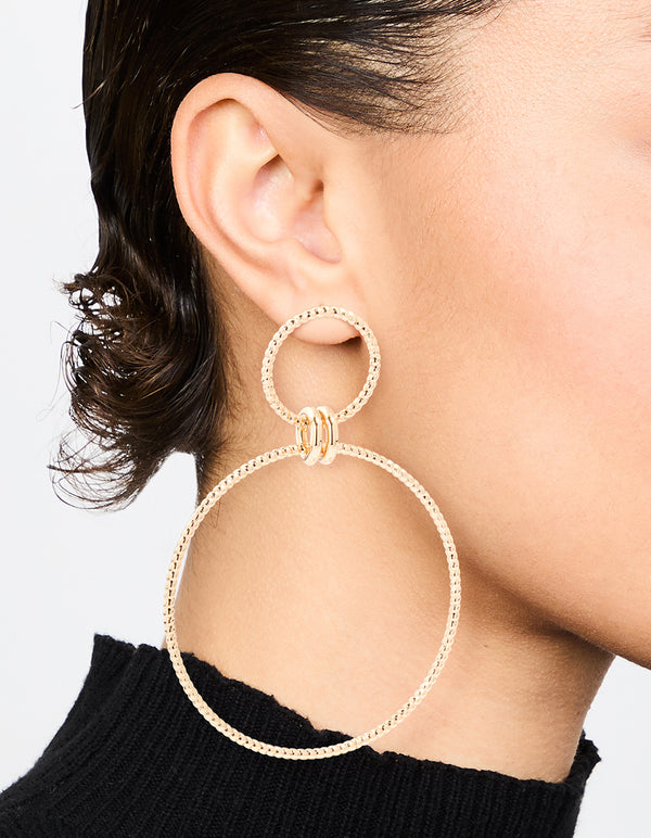 Antique Gold Large Circle Link Drop Earrings