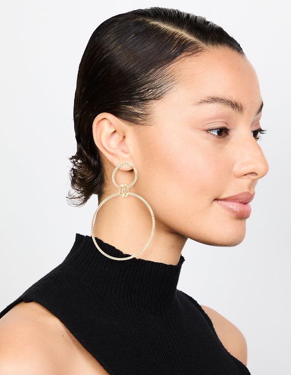 Antique Gold Large Circle Link Drop Earrings