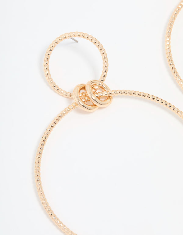 Antique Gold Large Circle Link Drop Earrings