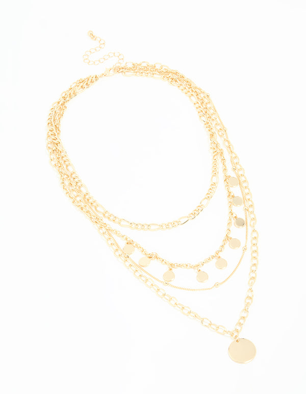 Gold Disc Charm Layered Necklace