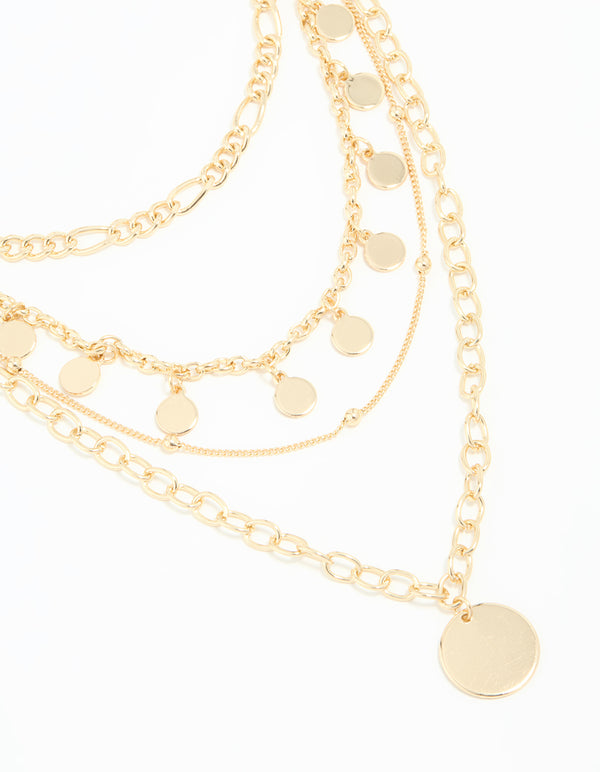 Gold Disc Charm Layered Necklace