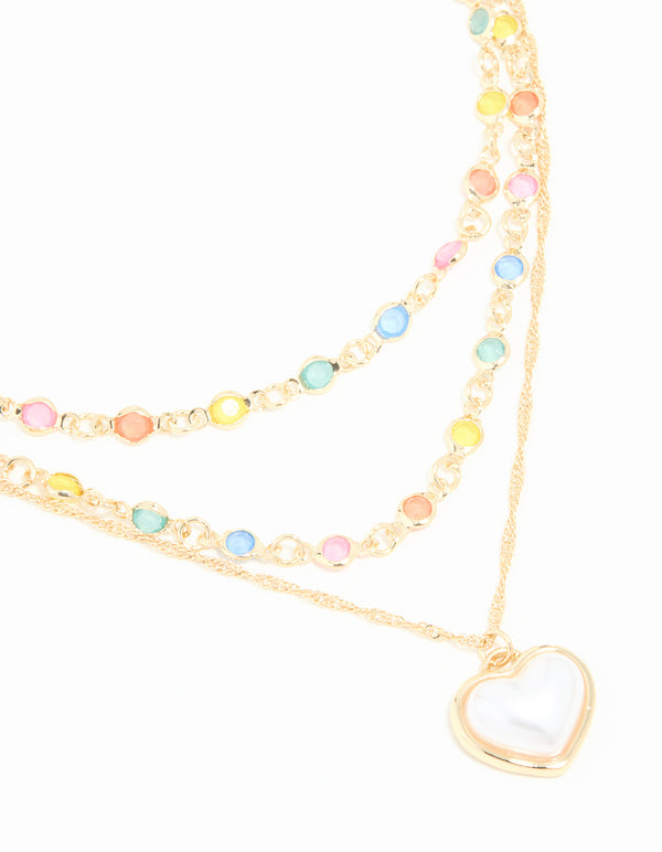 Gold Pearl & Diamante Layered Necklace