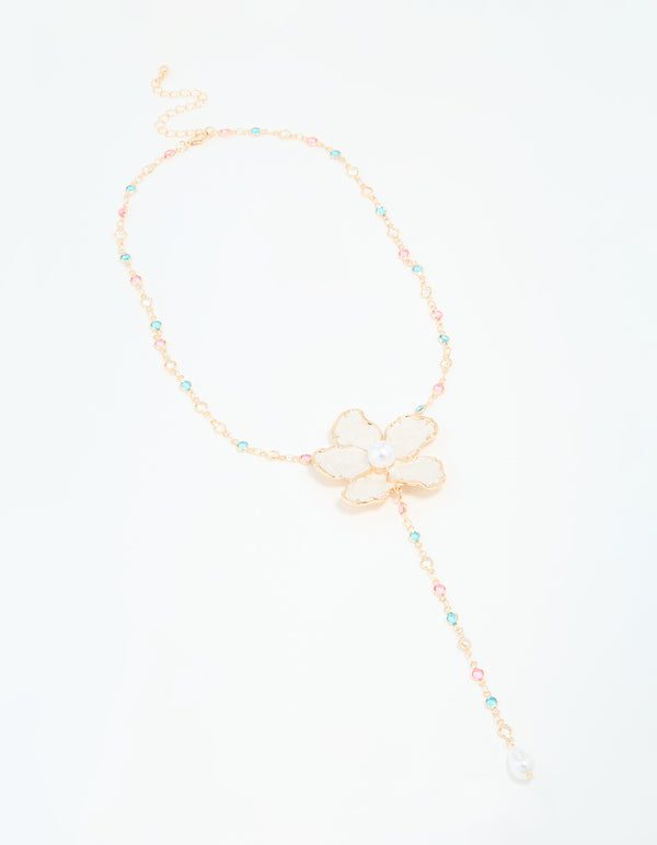 Gold Pearlised Flower Necklace