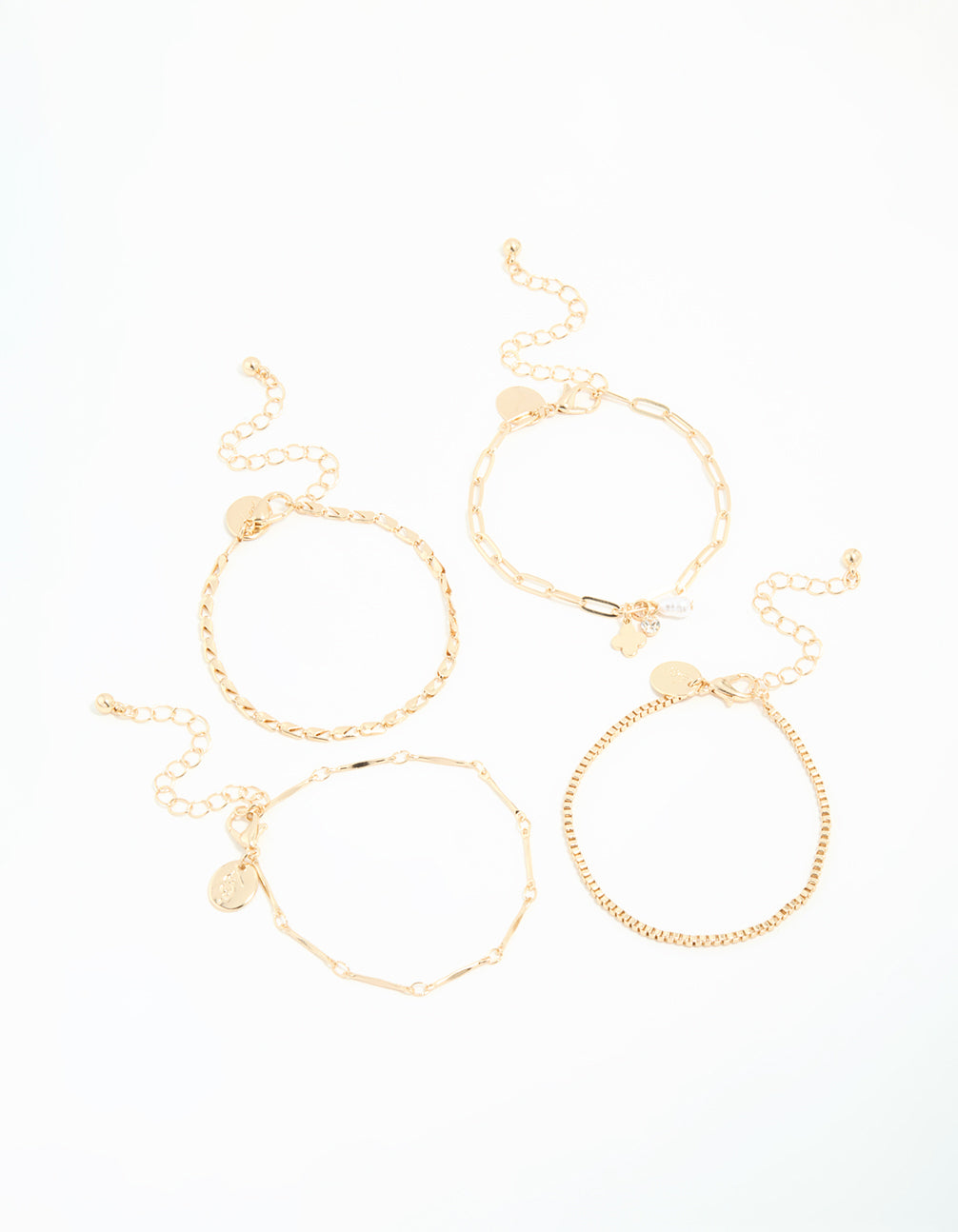 Gold Pearl Mixed Charm & Chain Bracelets 4-Pack
