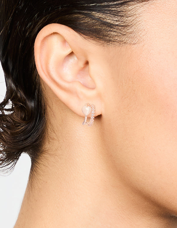 Rose Gold Plated Cubic Zirconia Double Heart Hoop Earrings