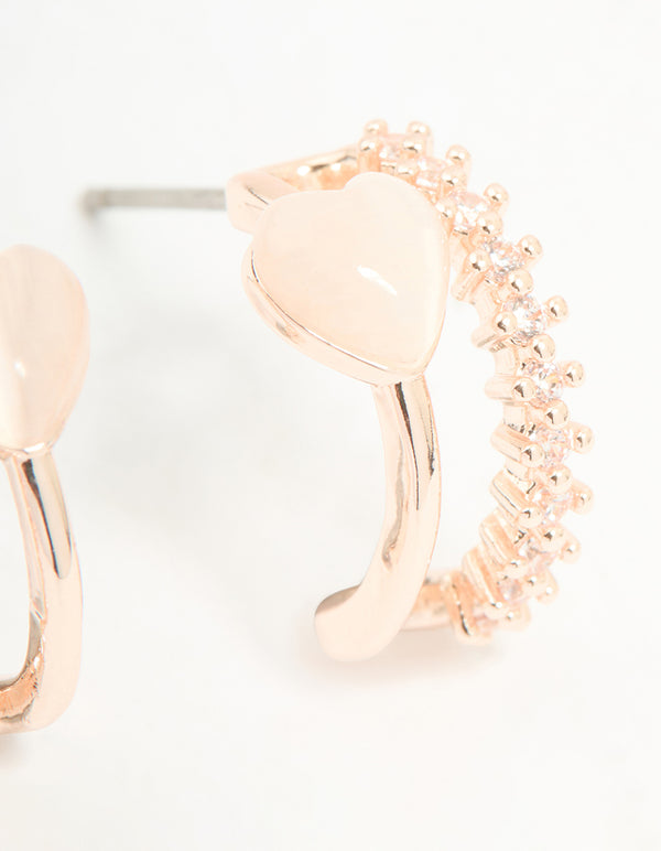 Rose Gold Plated Cubic Zirconia Double Heart Hoop Earrings
