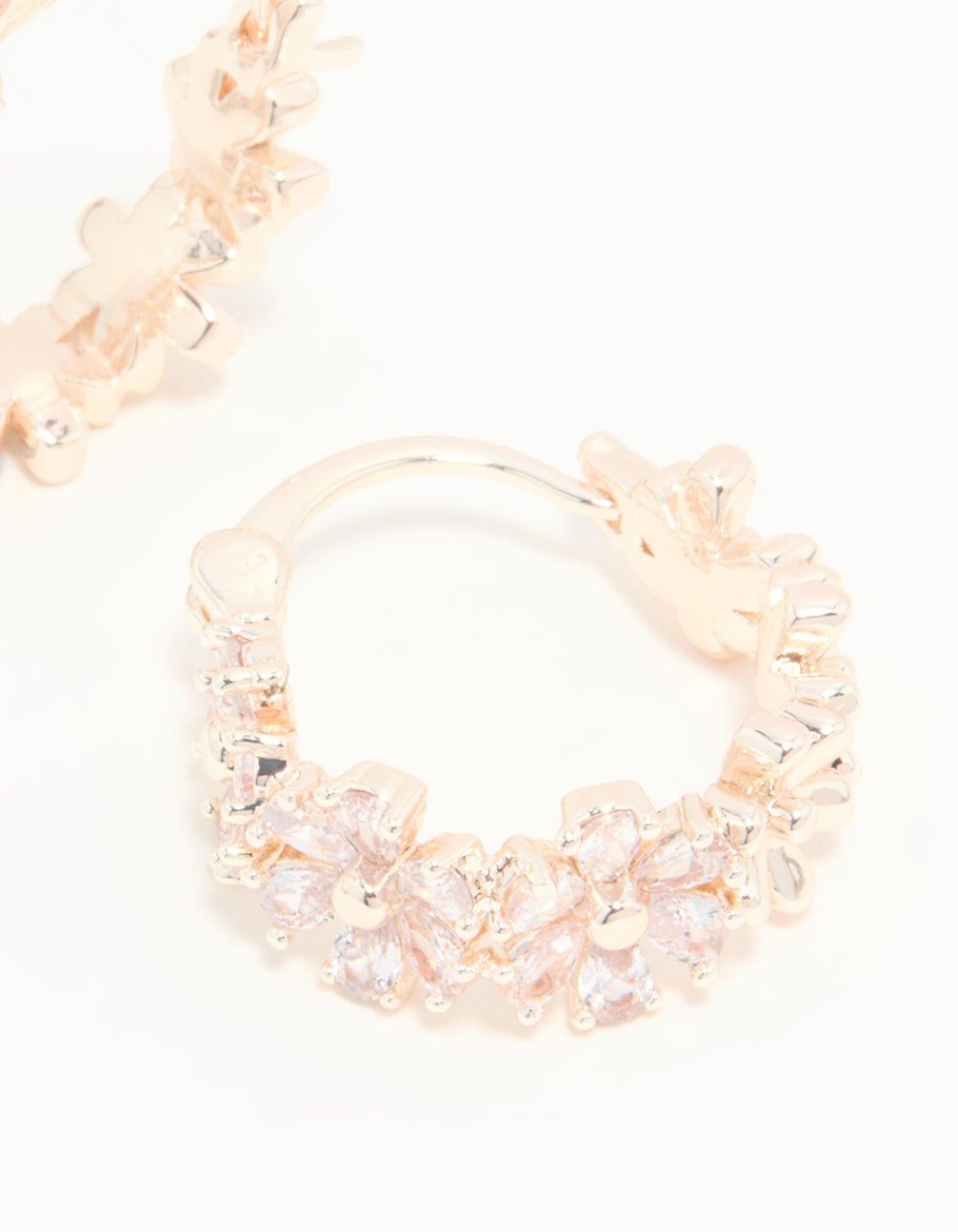 Rose Gold Plated Cubic Zirconia Flower Hoop Earrings