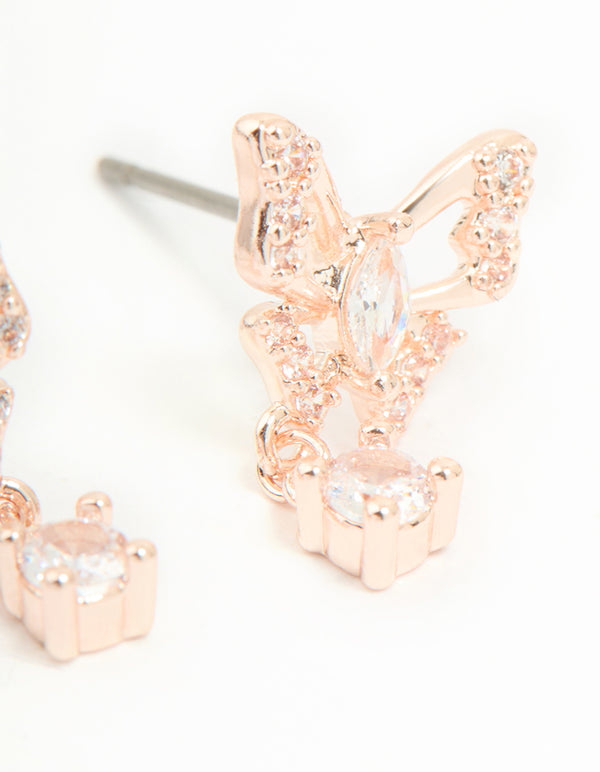 Rose Gold Plated Cubic Zirconia Butterfly Teardrop Earrings