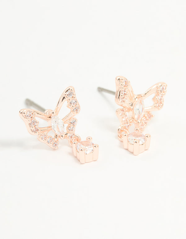 Rose Gold Plated Cubic Zirconia Butterfly Teardrop Earrings