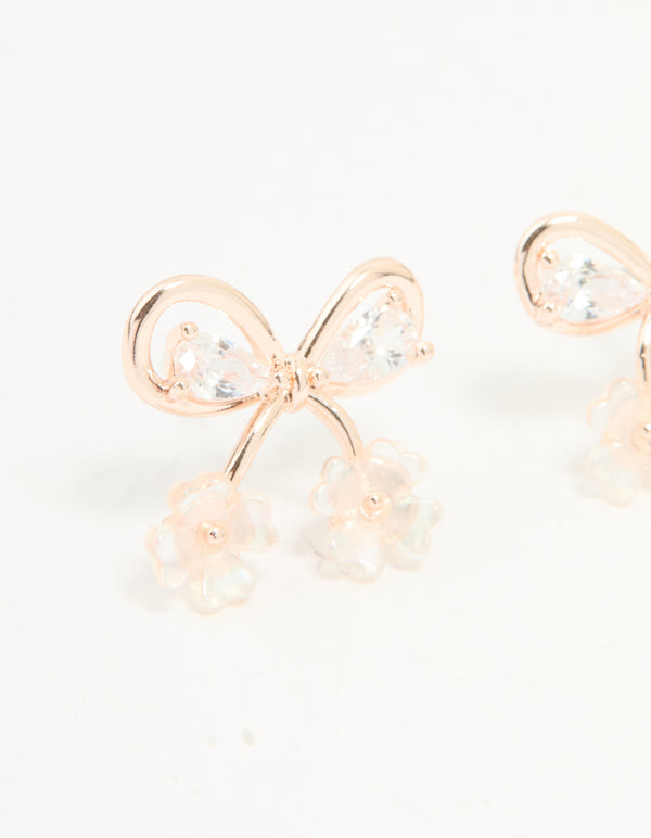 Rose Gold Plated Cubic Zirconia Bow Stud Earrings