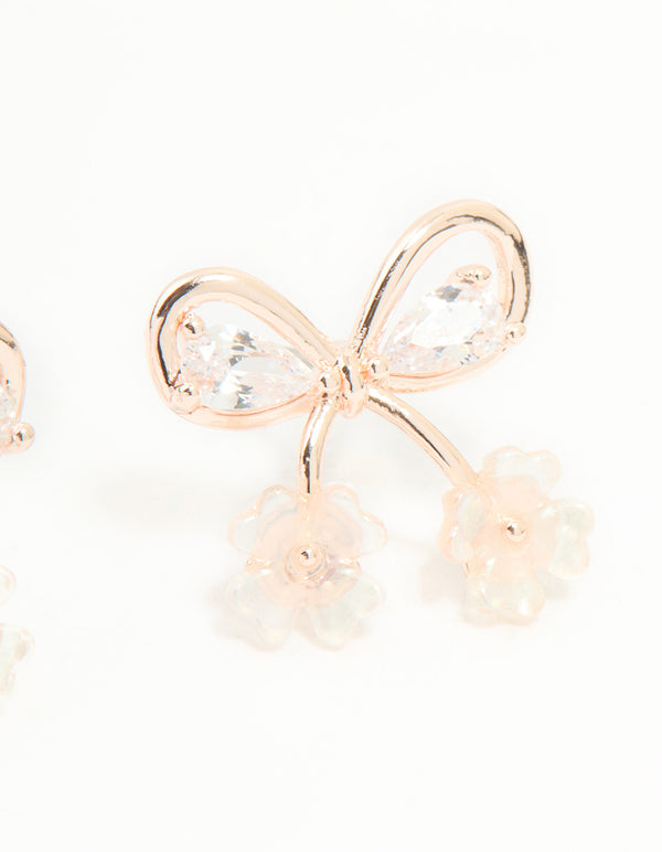 Rose Gold Plated Cubic Zirconia Bow Stud Earrings