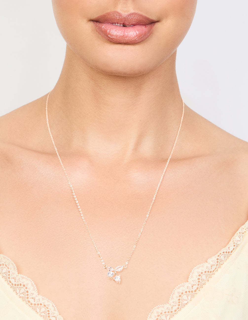Rose Gold Plated Cubic Zirconia Cherry Pendant Necklace