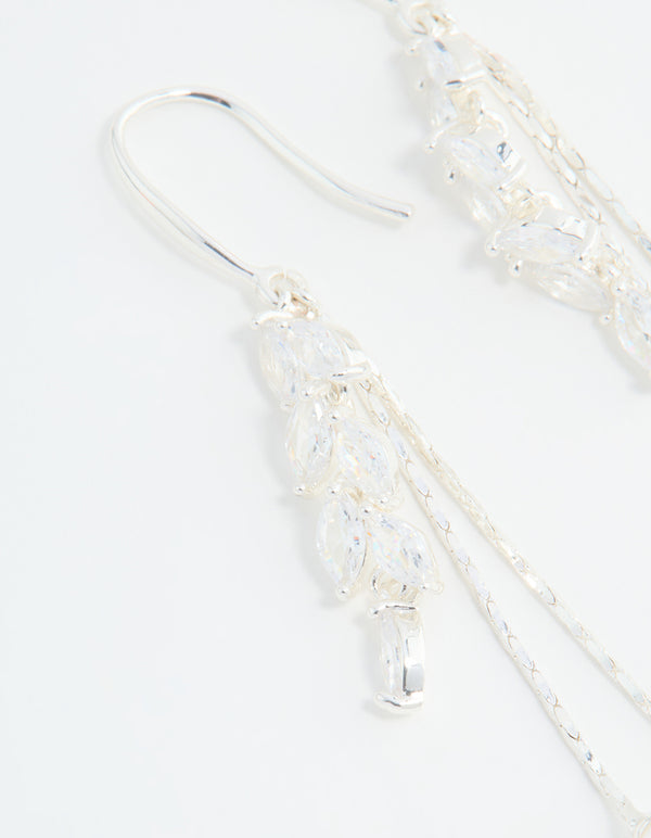 Silver Plated Cubic Zirconia Pearl Leaf Drop Hook Earrings