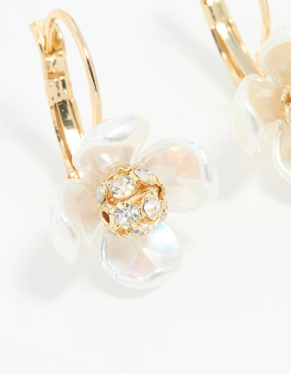 Gold Plated Acrylic Flower Huggie Earrings