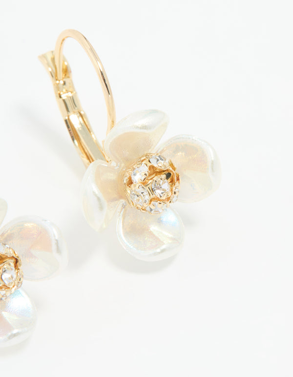 Gold Plated Acrylic Flower Huggie Earrings