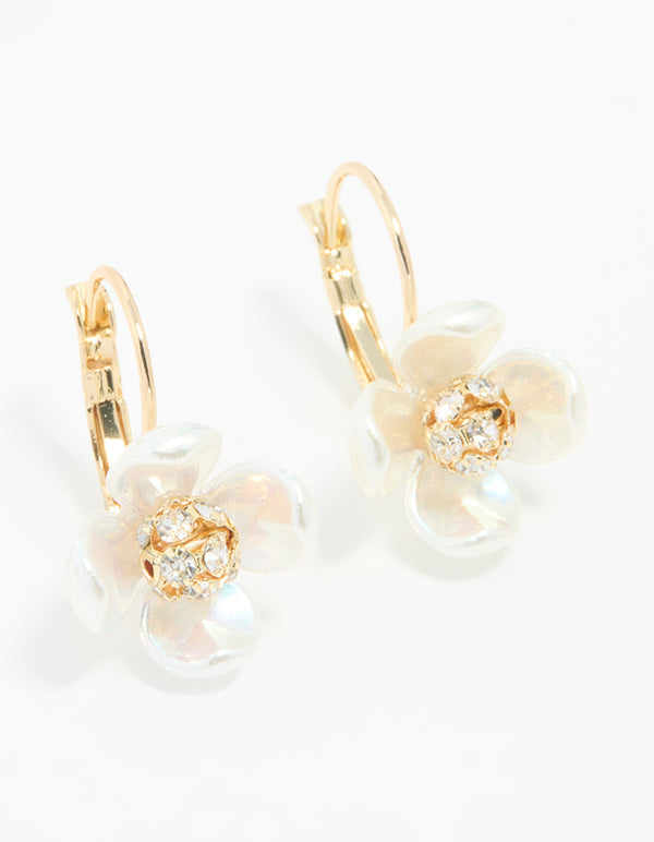Gold Plated Acrylic Flower Huggie Earrings