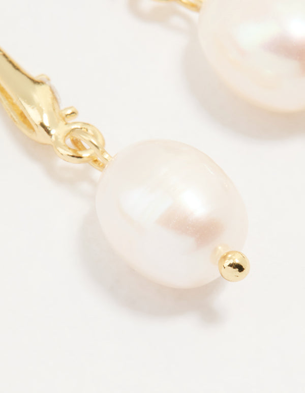 Gold Plated Cubic Zirconia Freshwater Pearl Drop Hook Earrings