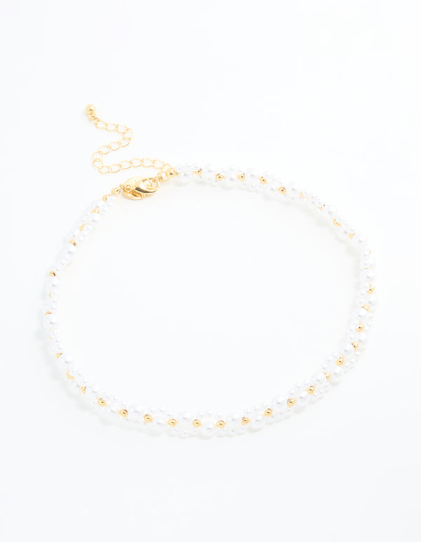 Gold Plated Pearl Choker Necklace