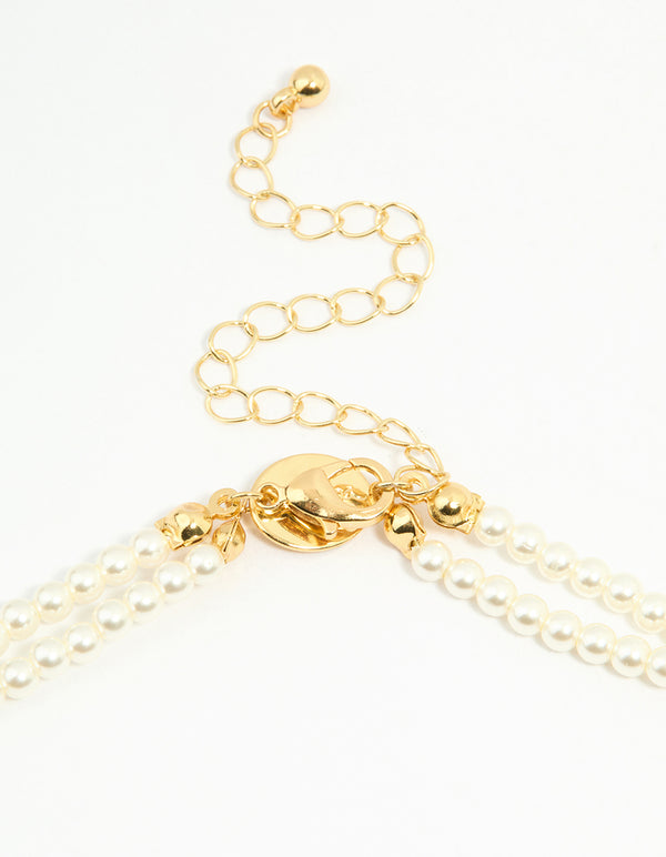 Gold Plated Pearl Layered Choker Necklace