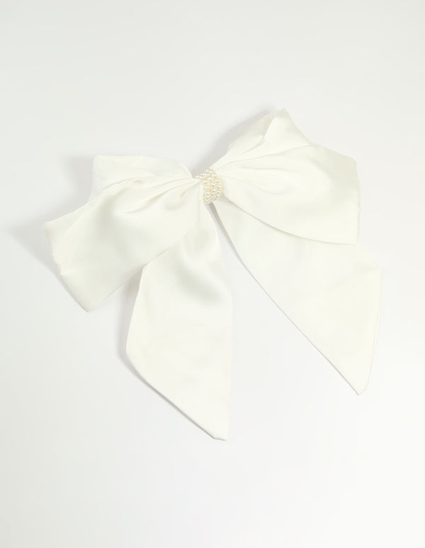 White Layered Pearl Bow Hair Clip
