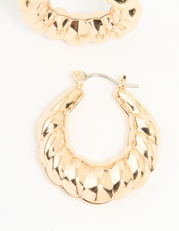 Gold Bubble Ribbed Hoop Earrings