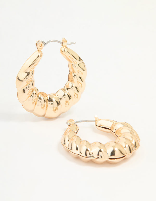 Gold Bubble Ribbed Hoop Earrings