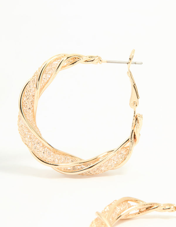 Gold Small Wrap Mesh Hoop Earrings