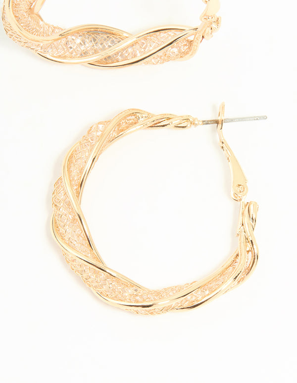 Gold Small Wrap Mesh Hoop Earrings