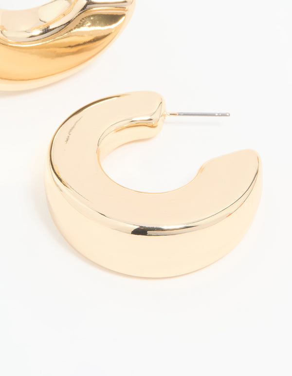 Gold Flat Side Chunky Hoop Earrings