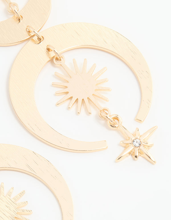 Gold Celestial Diamante Drop Earrings
