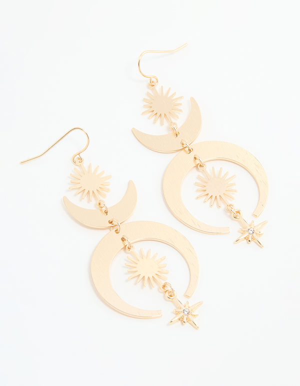 Gold Celestial Diamante Drop Earrings