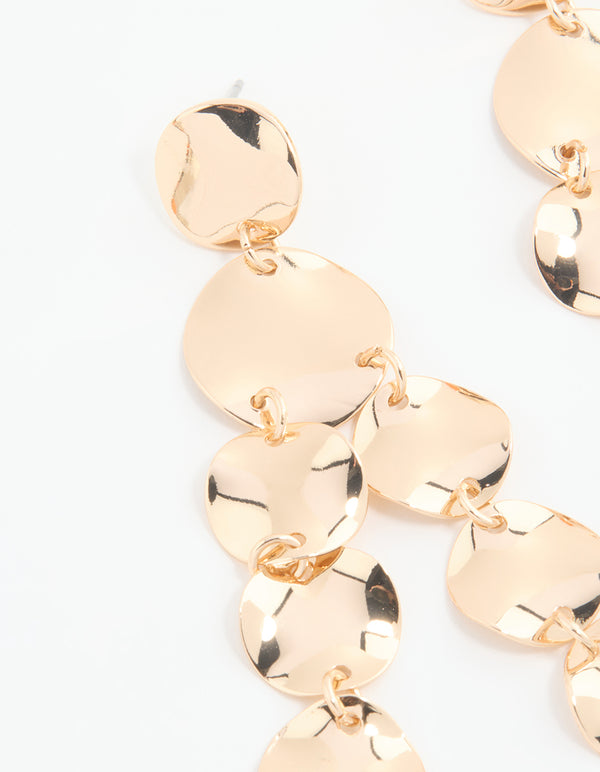 Gold Organic Disc Drop Earrings