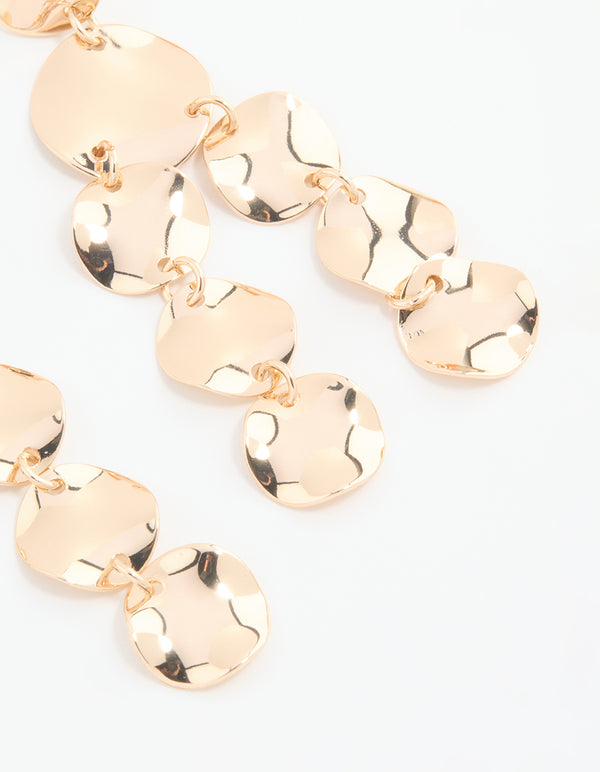 Gold Organic Disc Drop Earrings