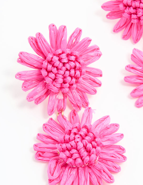 Gold Pink Paper Triple Flower Drop Earrings