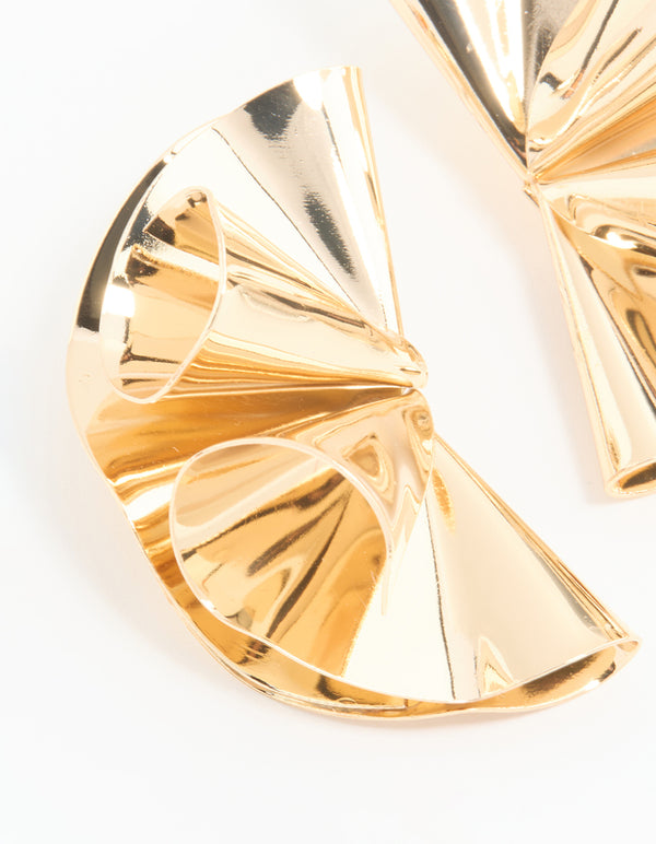 Gold Ripple Fan Stud Earrings