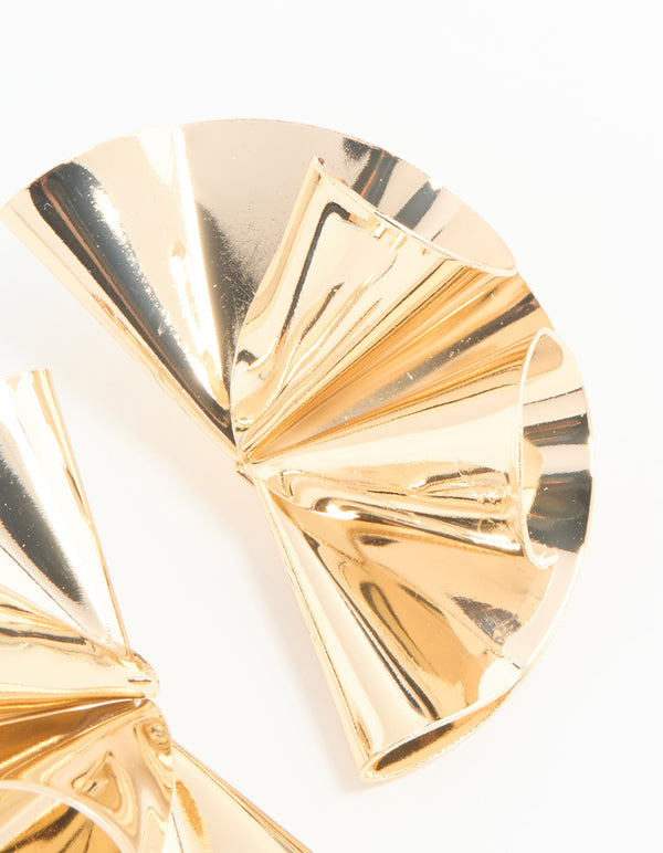 Gold Ripple Fan Stud Earrings
