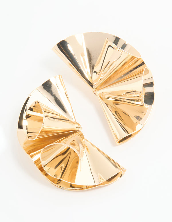 Gold Ripple Fan Stud Earrings