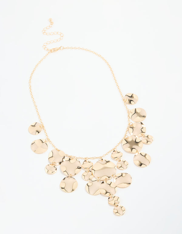 Gold Organic Disc Droplet Necklace