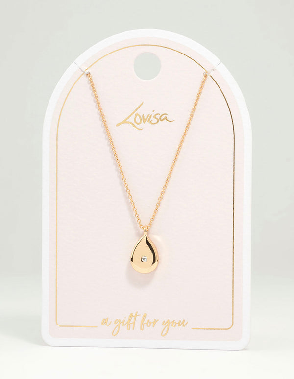 Gold Teardrop Diamante Pendant Necklace