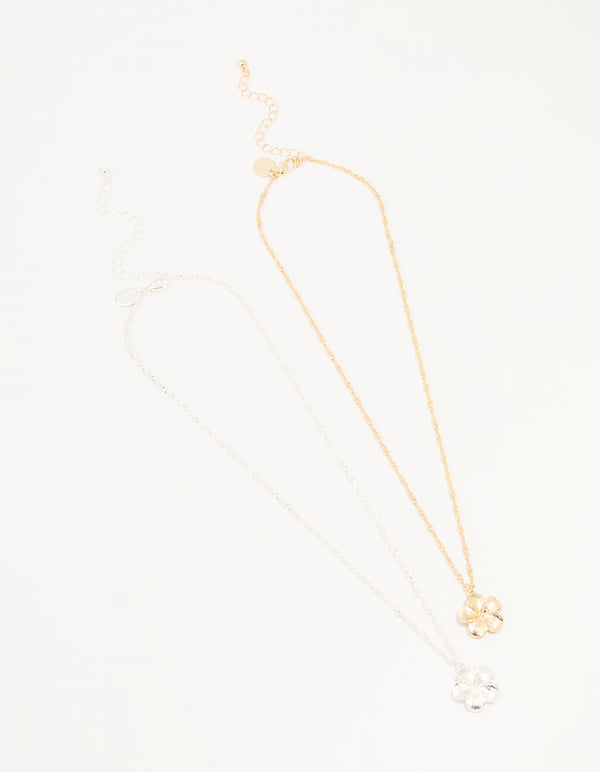 Mixed Metal Frangipani Pendant Necklaces 2-Pack