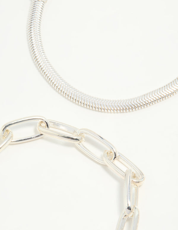 Silver Mixed Chains Bracelet 3-Pack