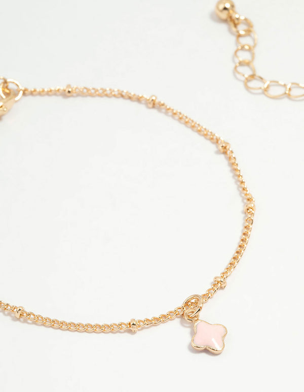 Gold Multicoloured Flower Statement Bracelets 3-Pack