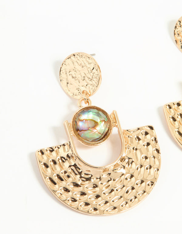 Gold Genuine Shell Textured Circle Swing Earrings