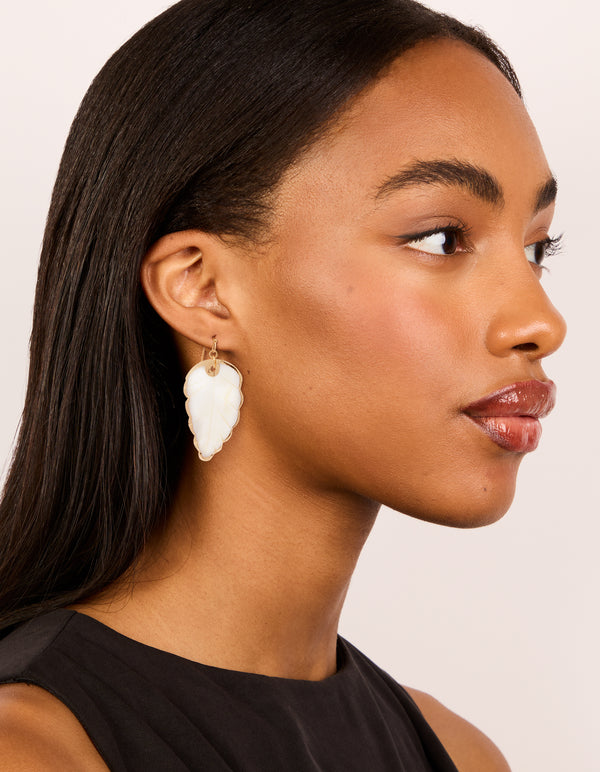 Gold Genuine Shell Leaf Drop Earrings