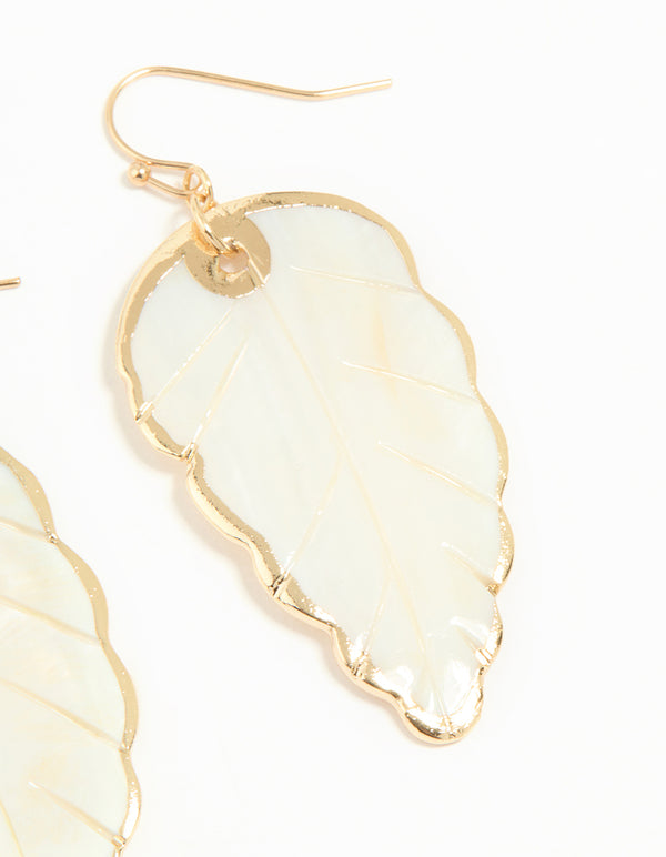 Gold Genuine Shell Leaf Drop Earrings
