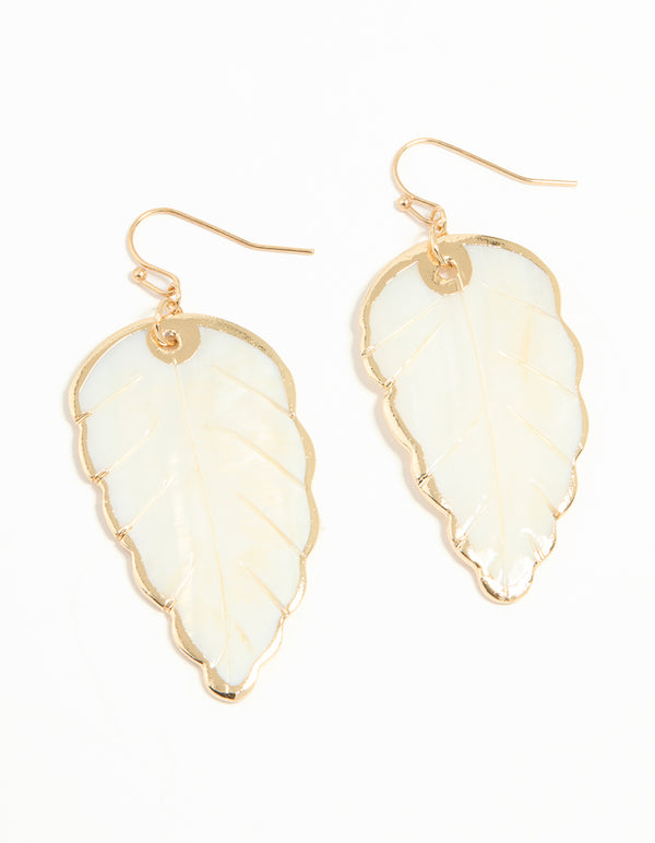 Gold Genuine Shell Leaf Drop Earrings